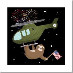 Cute baby sloth rides helicopter Posters and Art